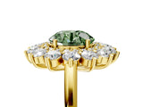 Yellow gold Fancy Green Round Cut Diamond Floral Double Halo Engagement Ring with Prong Setting_29