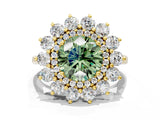 Yellow gold Fancy Green Round Cut Diamond Floral Double Halo Engagement Ring with Prong Setting_60