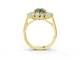 Yellow gold Fancy Green Round Cut Diamond Floral Double Halo Engagement Ring with Prong Setting_63