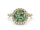 Yellow gold Fancy Green Round  Cut Diamond Floral Halo Engagement Ring with Pavé Band and Prong Setting_37