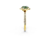 Yellow gold Fancy Green Round  Cut Diamond Floral Halo Engagement Ring with Pavé Band and Prong Setting_39