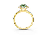 Yellow gold Fancy Green Round  Cut Diamond Floral Halo Engagement Ring with Pavé Band and Prong Setting_40