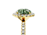 Yellow gold Fancy Green Round  Cut Diamond Floral Halo Engagement Ring with Pavé Band and Prong Setting_42