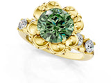 Yellow gold Fancy Green Round  Cut Diamond Floral Halo Engagement Ring with Shared Prong Setting 1