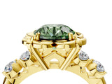 Yellow gold Fancy Green Round  Cut Diamond Floral Halo Engagement Ring with Shared Prong Setting 4