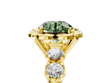 Yellow gold Fancy Green Round  Cut Diamond Floral Halo Engagement Ring with Shared Prong Setting 5