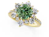Yellow gold Fancy Green Round  Cut Diamond Floral Halo Pave Band with Prong Setting_38