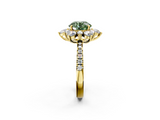 Yellow gold Fancy Green Round  Cut Diamond Floral Halo Pave Band with Prong Setting_39