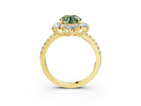 Yellow gold Fancy Green Round  Cut Diamond Floral Halo Pave Band with Prong Setting_40