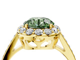 Yellow gold Fancy Green Round Cut Diamond Floral Halo Ring with Pavé Band and Prong Setting_7