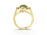 Yellow gold Fancy Green Round Cut Diamond Floral Halo Split Shank Prong Setting Ring_3