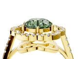Yellow gold Fancy Green Round Cut Diamond Floral Halo Split Shank Prong Setting Ring_4