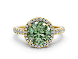 Yellow gold Fancy Green Round Cut Diamond Halo Engagement Ring with Pavé Band and Prong Setting_27