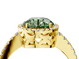 Yellow gold Fancy Green Round Cut Diamond Halo Engagement Ring with Pavé Band and Prong Setting_31