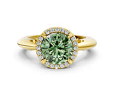 Yellow gold Fancy Green Round  Cut Diamond Halo Engagement Ring with Split Shank and Four-Prong Setting_90