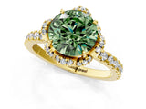 Yellow gold Fancy Green Round Cut Diamond Halo Pave Band with Four-Prong Setting_4
