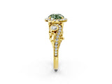 Yellow gold Fancy Green Round Cut Diamond Halo Ring with Milgrain Pavé Band and Four-Prong Setting_56