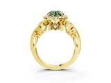 Yellow gold Fancy Green Round Cut Diamond Halo Ring with Milgrain Pavé Band and Four-Prong Setting_57