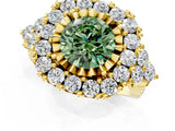 Yellow gold Fancy Green Round Cut Diamond Halo Ring with Pavé Band and Four-Prong Setting_43