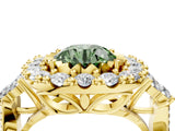 Yellow gold Fancy Green Round Cut Diamond Halo Ring with Pavé Band and Four-Prong Setting_46
