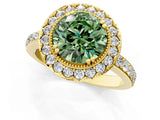 Yellow gold Fancy Green Round Cut Diamond Halo Ring with Pavé Band and Prong Setting_13