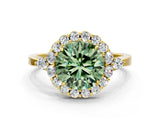 Yellow gold Fancy Green Round Cut Diamond Halo Ring with Pear Side Stones and Prong Setting_51