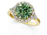 Yellow gold Fancy Green Round Cut Diamond Halo Ring with Pear Side Stones and Prong Setting_52
