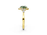 Yellow gold Fancy Green Round Cut Diamond Halo Ring with Pear Side Stones and Prong Setting_53