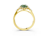 Yellow gold Fancy Green Round Cut Diamond Halo Ring with Pear Side Stones and Prong Setting_54