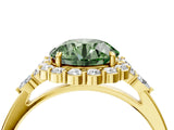 Yellow gold Fancy Green Round Cut Diamond Halo Ring with Pear Side Stones and Prong Setting_55