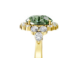 Yellow gold Fancy Green Round Cut Diamond Halo Ring with Pear Side Stones and Prong Setting_56