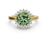 Yellow gold Fancy Green Round  Cut Diamond Halo Ring with Round Brilliant Halo and Solitaire Band_87