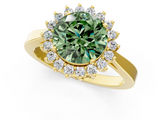 Yellow gold Fancy Green Round  Cut Diamond Halo Ring with Round Brilliant Halo and Solitaire Band_88