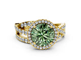 Yellow gold Fancy Green Round Cut Diamond Halo Ring with Round Split Shank and Prong Setting_36