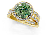 Yellow gold Fancy Green Round Cut Diamond Halo Ring with Round Split Shank and Prong Setting_37
