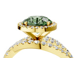 Yellow gold Fancy Green Round Cut Diamond Halo Ring with Round Split Shank and Prong Setting_40