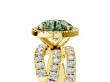 Yellow gold Fancy Green Round Cut Diamond Halo Ring with Round Split Shank and Prong Setting_41