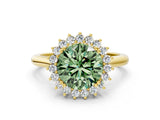 Yellow gold Fancy Green Round  Cut Diamond Halo Ring with Solitaire Band and Prong Setting_73