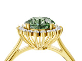 Yellow gold Fancy Green Round  Cut Diamond Halo Ring with Solitaire Band and Prong Setting_77