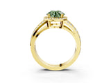 Yellow gold Fancy Green Round Cut Diamond Halo Ring with Split Shank Pavé Band and Four-Prong Setting_3