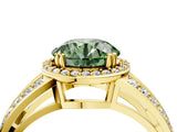 Yellow gold Fancy Green Round Cut Diamond Halo Ring with Split Shank Pavé Band and Four-Prong Setting_4