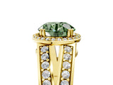 Yellow gold Fancy Green Round Cut Diamond Halo Ring with Split Shank Pavé Band and Four-Prong Setting_5