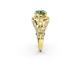 Yellow gold Fancy Green Round Cut Diamond Halo Ring with Split Shank and Bezel Accents and Four-Prong Setting_2