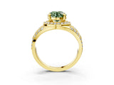 Yellow gold Fancy Green Round Cut Diamond Halo Ring with Split Shank and Bezel Accents and Four-Prong Setting_3