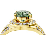 Yellow gold Fancy Green Round Cut Diamond Halo Ring with Split Shank and Bezel Accents and Four-Prong Setting_4