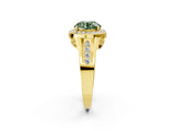 Yellow gold Fancy Green Round Cut Diamond Halo Ring with Split Shank and Bezel Accents and Prong Setting_2