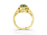 Yellow gold Fancy Green Round Cut Diamond Halo Ring with Split Shank and Bezel Accents and Prong Setting_3