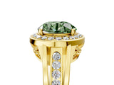 Yellow gold Fancy Green Round Cut Diamond Halo Ring with Split Shank and Bezel Accents and Prong Setting_5
