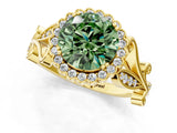 Yellow gold Fancy Green Round Cut Diamond Halo Ring with Vintage Split Shank and Four-Prong Setting_37