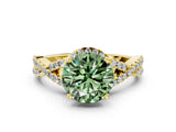 Yellow gold Fancy Green Round Cut Diamond  Halo Twist Band Solitaire Prong Setting Ring_42